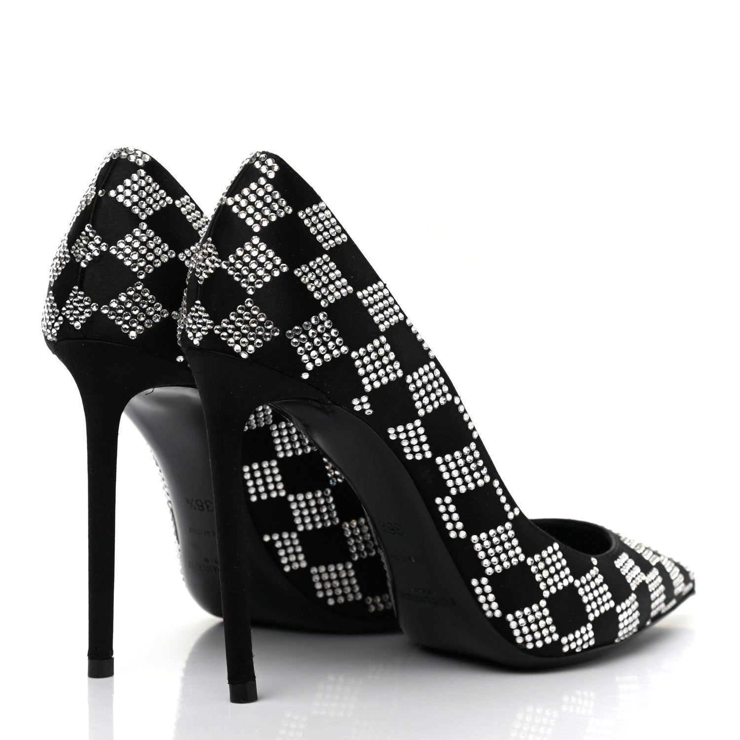Saint Laurent Satin Crystal Embellished Checkered Zoe 105 Pumps 36.5 Black 4 of 13