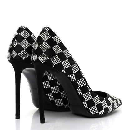 Saint Laurent Satin Crystal Embellished Checkered Zoe 105 Pumps 36.5 Black 4 of 13