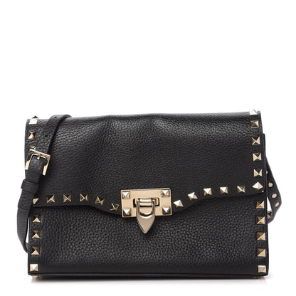 Valentino Garavani Pebbled Calfskin Medium Rockstud Flip Lock Crossbody Bag Black 1 of 10