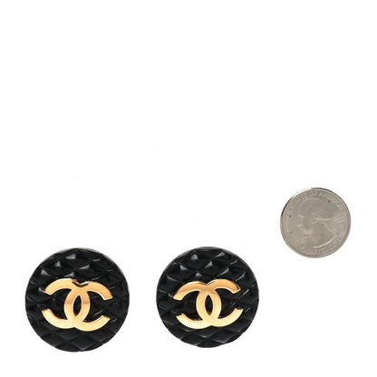 Chanel Enamel Quilted CC Clip On Earrings Black Gold 2 of 4