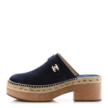 Chanel Suede Calfskin CC Turn Lock Clog 39 Navy 1 of 9