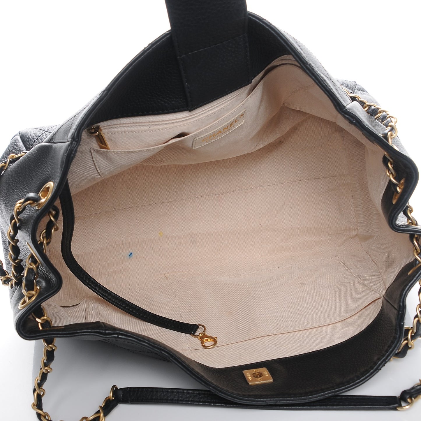 Grained Calfskin Quilted Large Supple Rock Shopping Tote Black