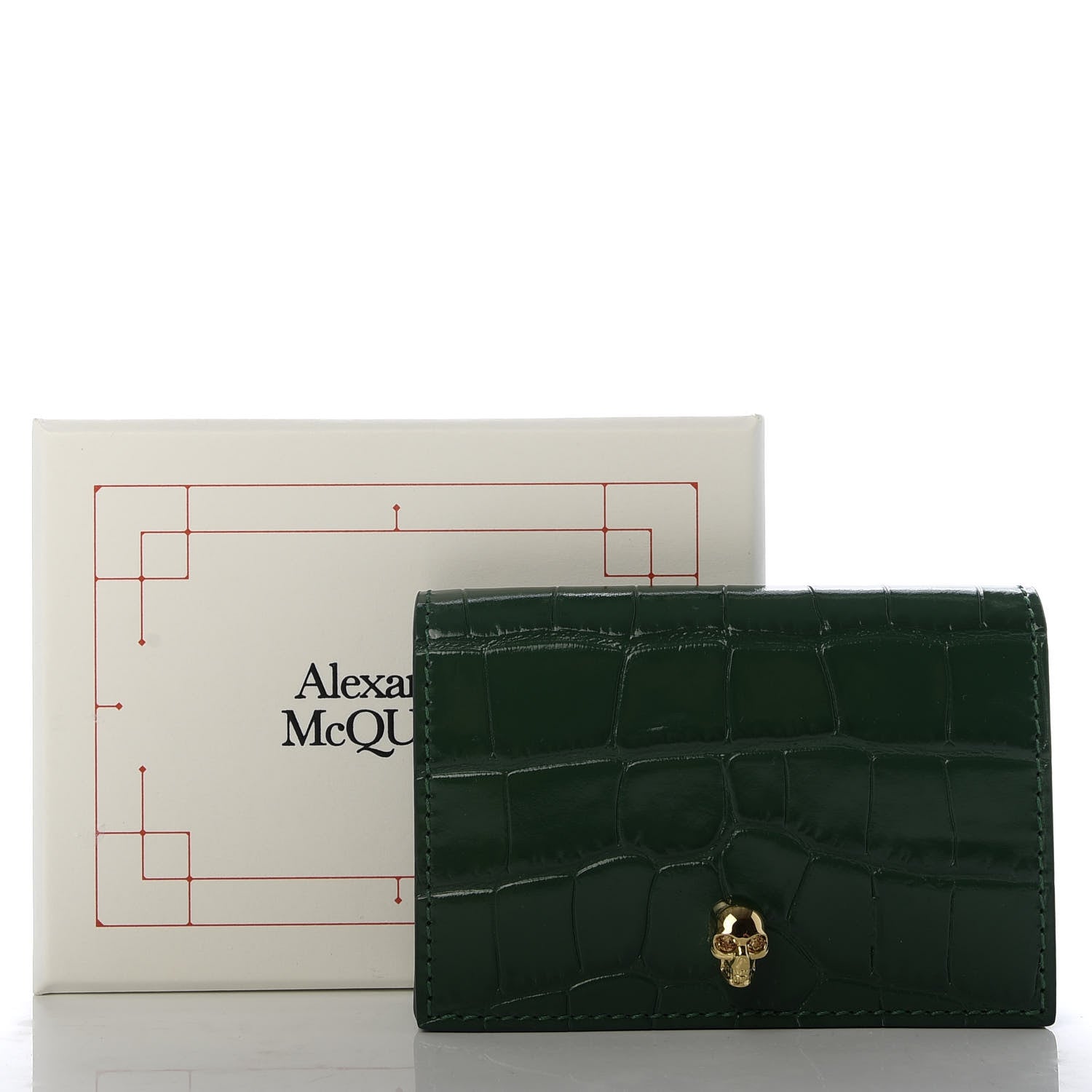 Alexander McQueen Calfskin Crocodile Embossed Skull Card Holder Emerald 7 of 7