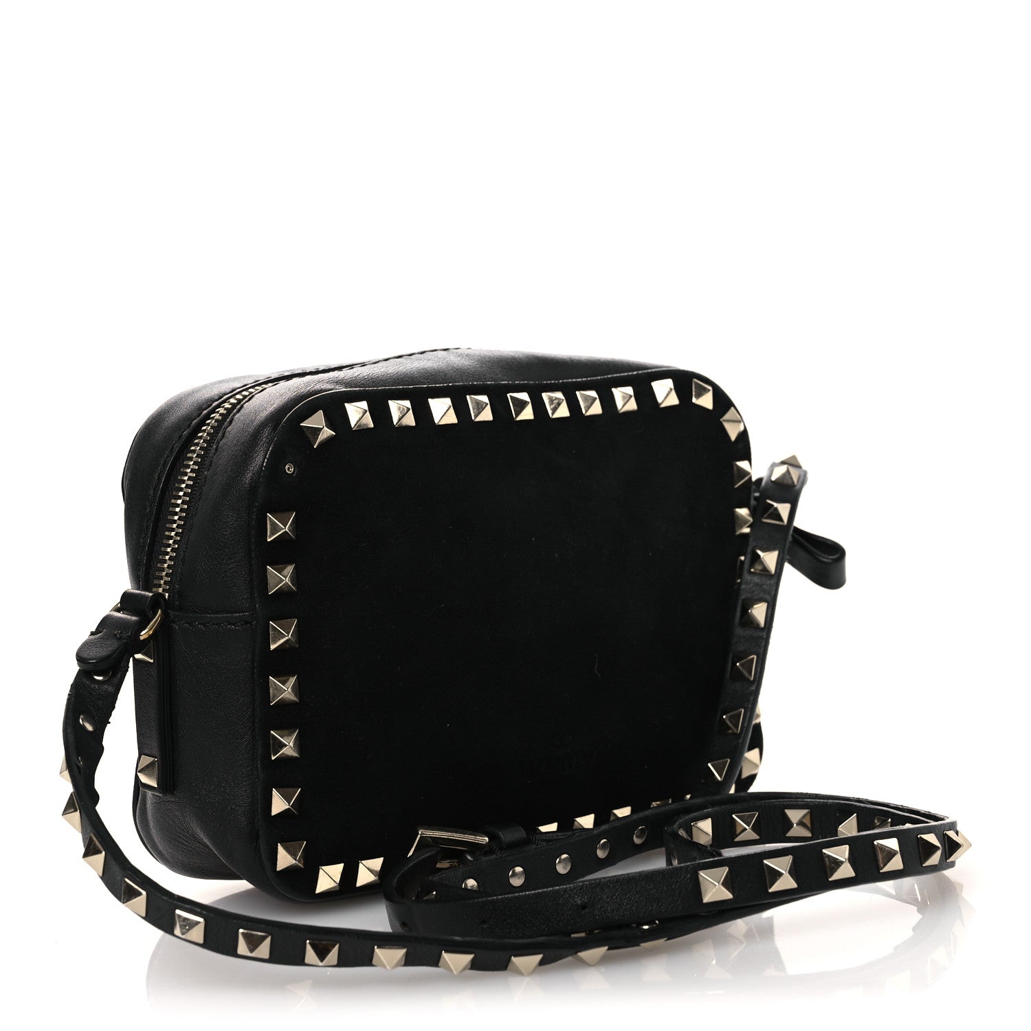 Valentino Garavani Calfskin Suede Rockstud Camera Crossbody Bag Black 3 of 15
