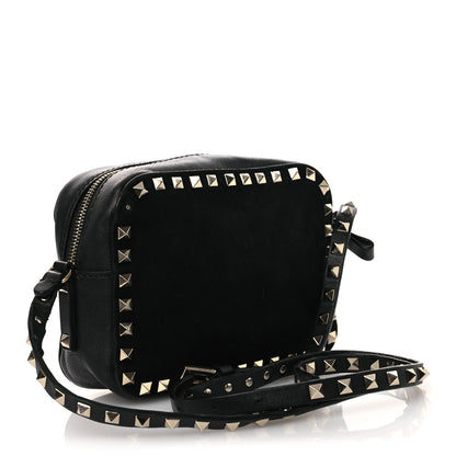 Valentino Garavani Calfskin Suede Rockstud Camera Crossbody Bag Black 3 of 15