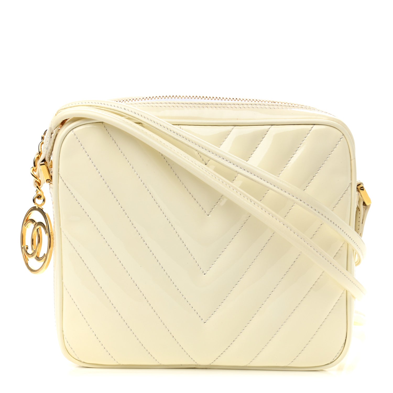 Chanel Patent Chevron Camera Bag White 1 of 12