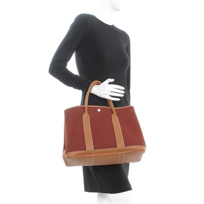 Hermes Toile Militaire Negonda Garden Party Tote 36 MM Rouge H Gold 2 of 7