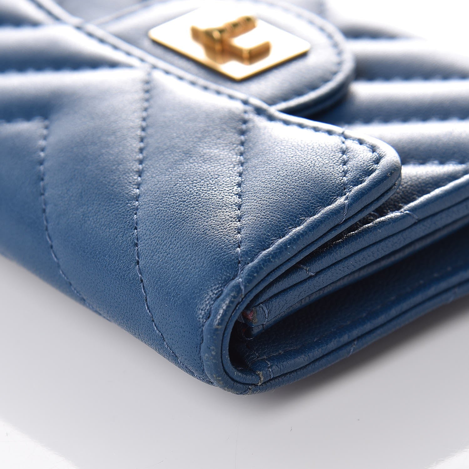 Chanel Sheepskin Chevron Quilted Reissue Card Holder Blue 12 of 12
