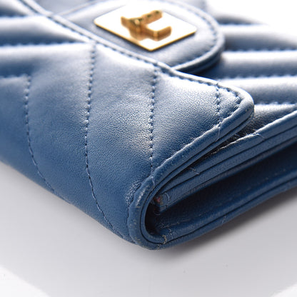 Chanel Sheepskin Chevron Quilted Reissue Card Holder Blue 12 of 12