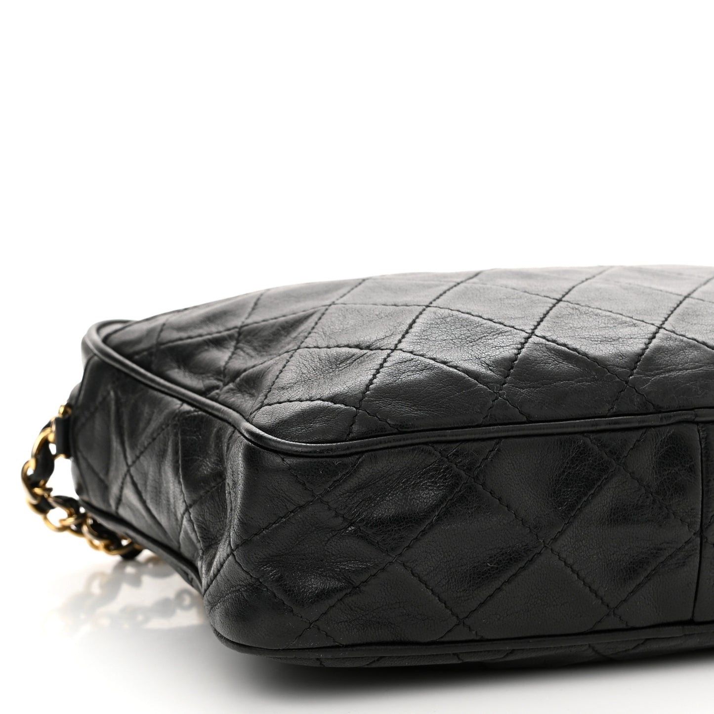 Lambskin Quilted Tassel Camera Case Black