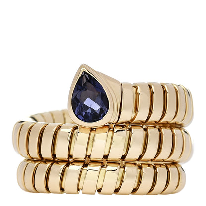 Bulgari 18K Yellow Gold Iolite Tubogas Ring 57 8 1 of 4