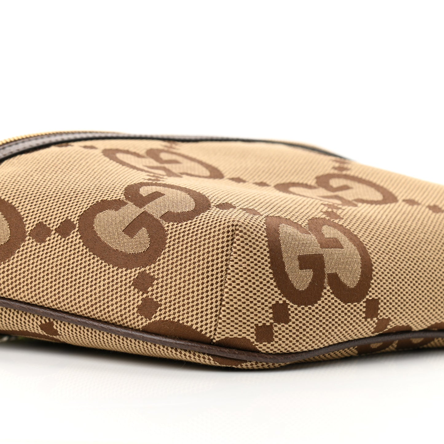 Monogram Jumbo GG Textured Dollar Calfskin Web Belt Bag Camel Ebony New Acero