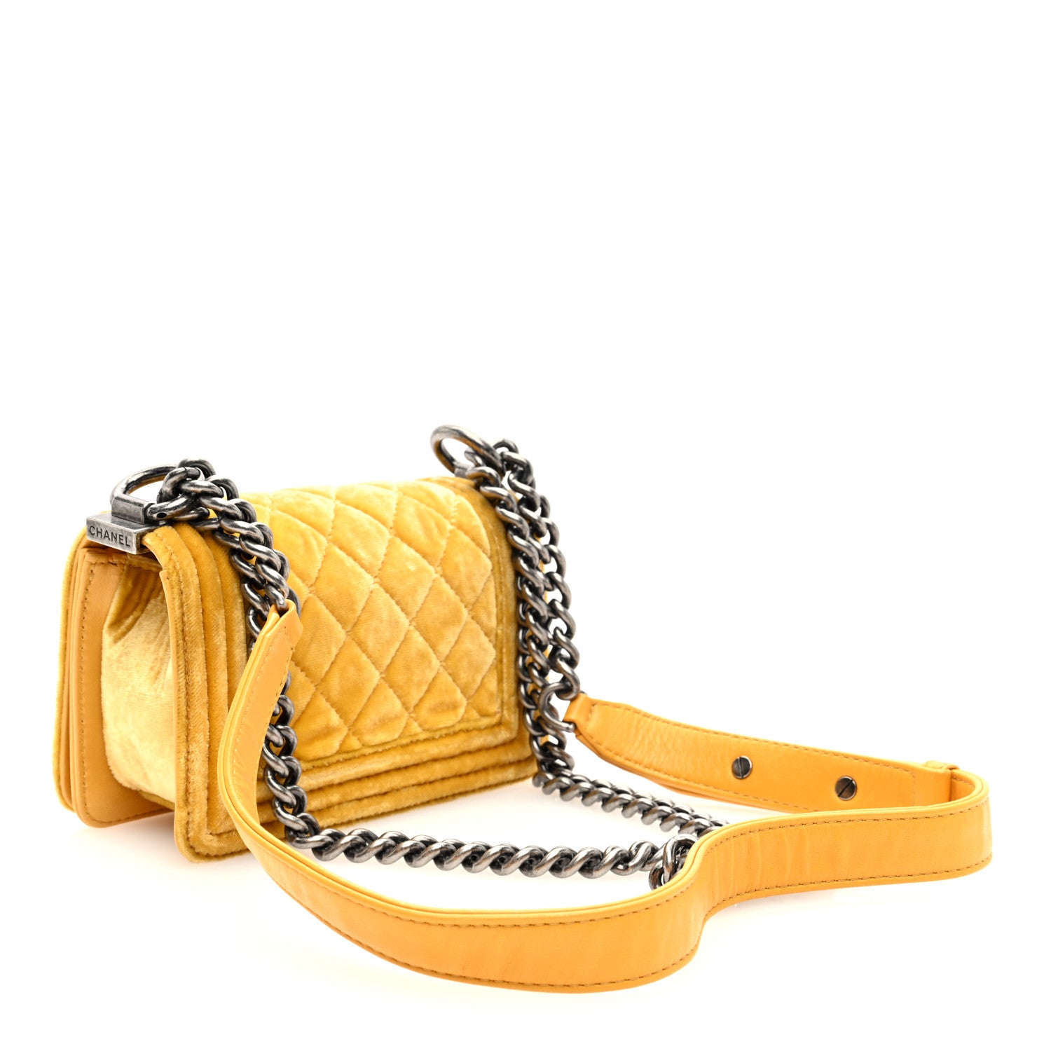 Chanel Velvet Quilted Mini Boy Flap Yellow 3 of 10