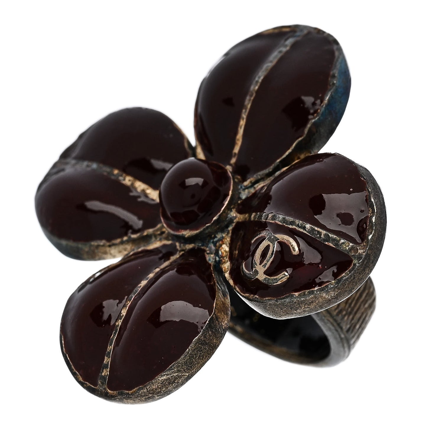 Enamel CC Flower Ring 52 6 Burgundy Silver