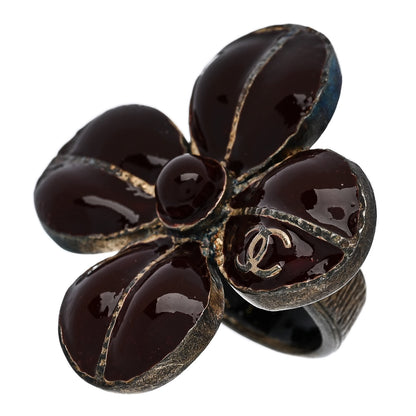 Chanel Enamel CC Flower Ring 52 6 Burgundy Silver 3 of 6