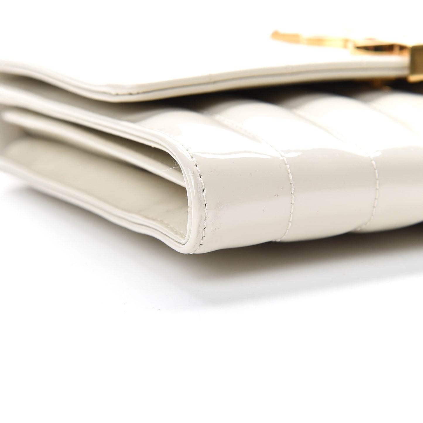 Patent Calfskin Matelasse Monogram Vicky Chain Wallet Off White