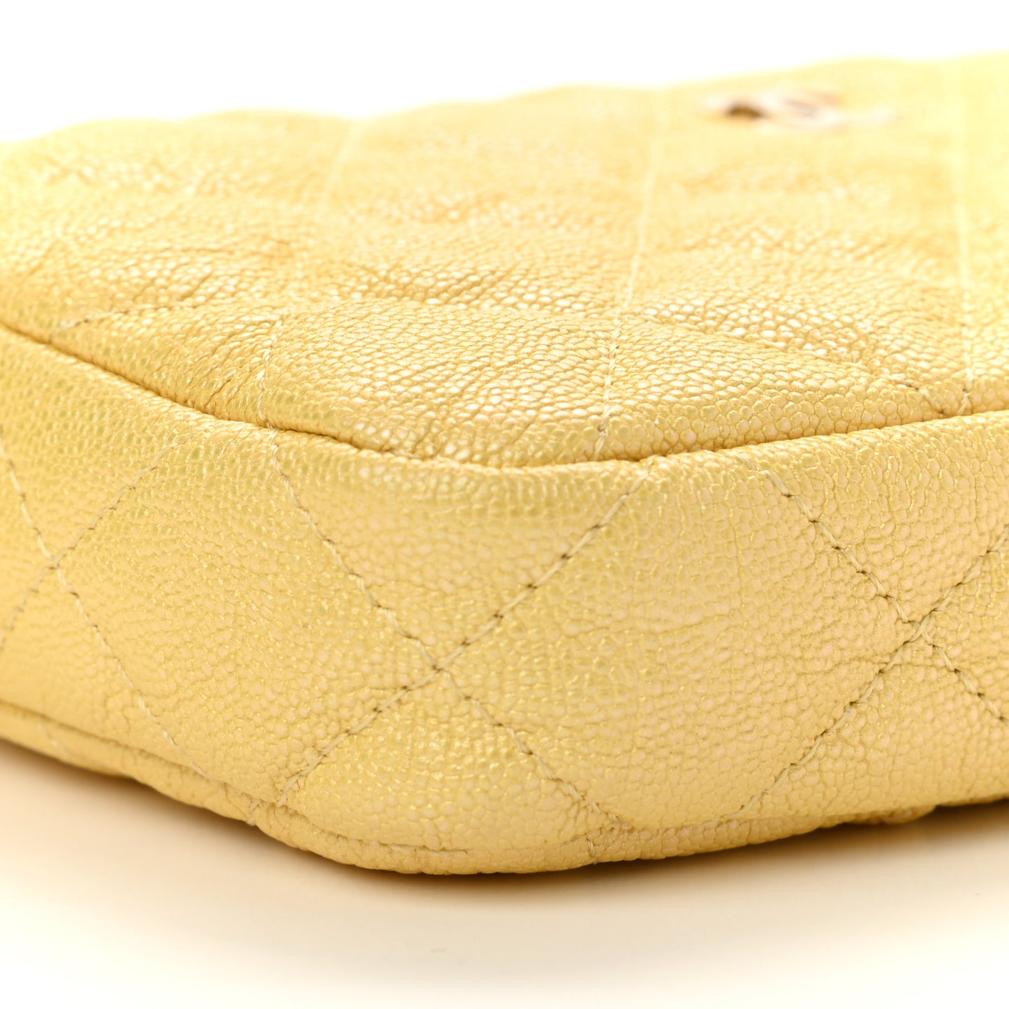 Iridescent Caviar Quilted Small Clutch With Chain Yellow