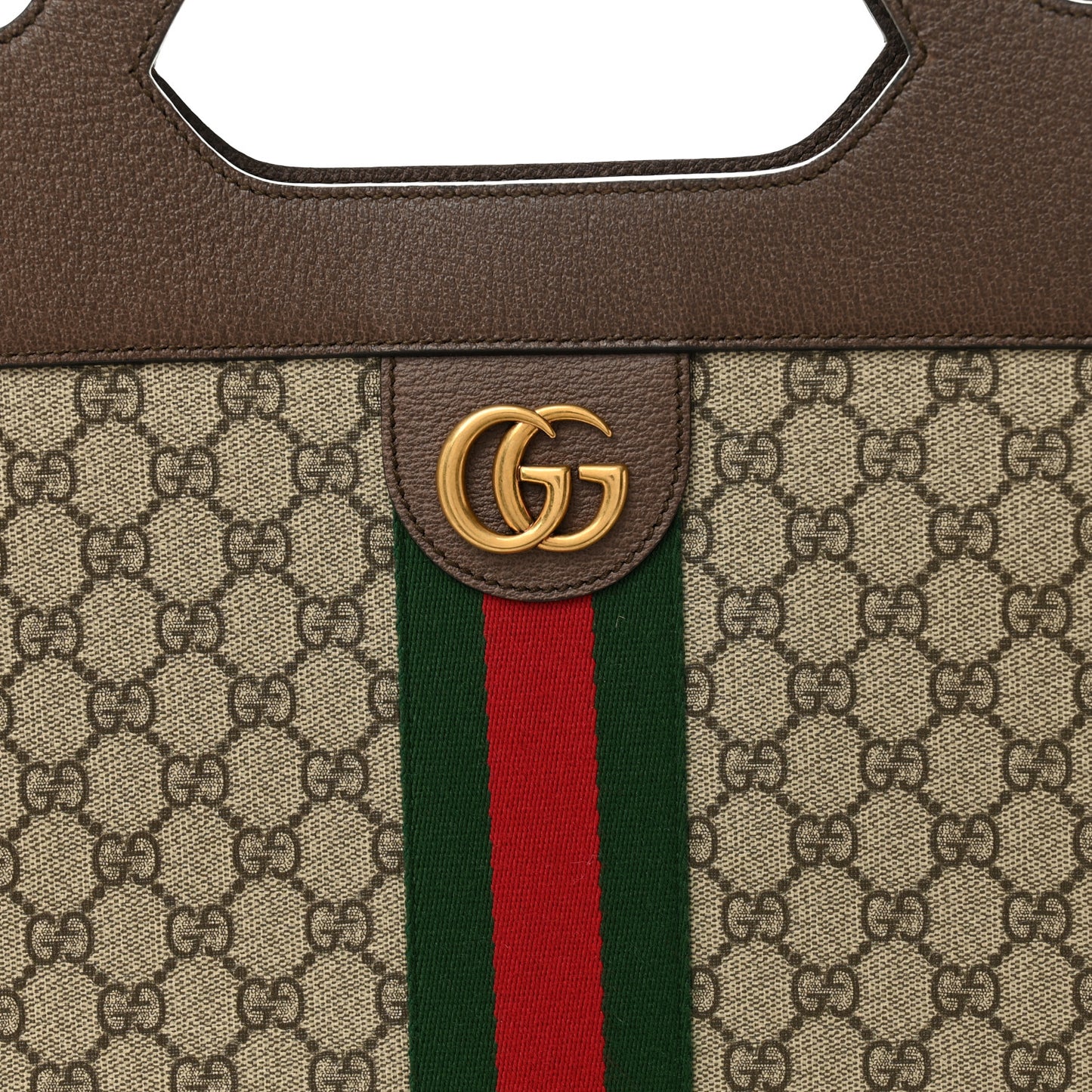 GG Supreme Monogram Textured Calfskin Web Medium Ophidia Slip Handle Tote Beige Ebony New Acero