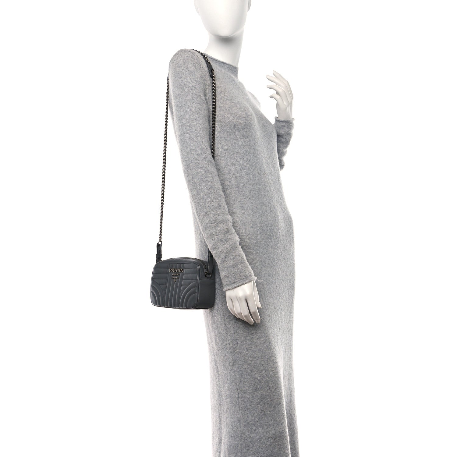 Prada Soft Calfskin Diagramme Crossbody Bag Mercurio 2 of 9