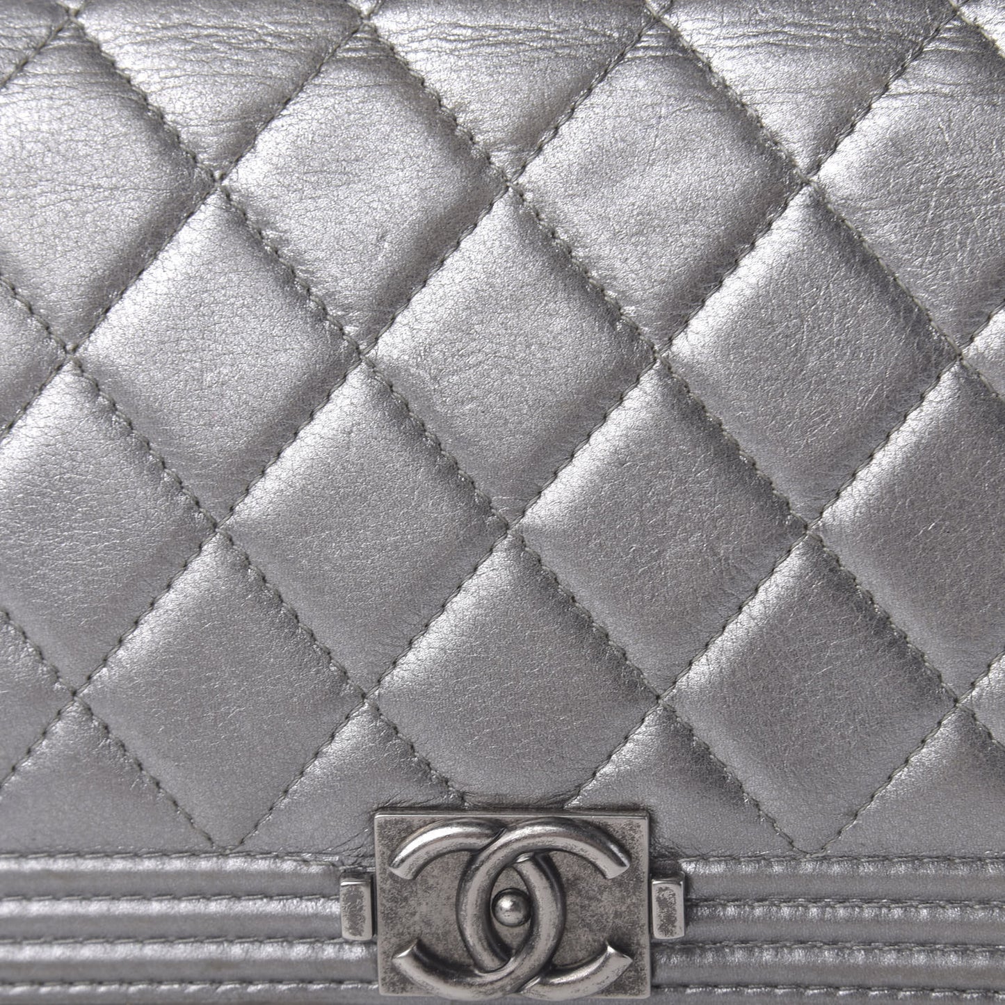 Metallic Calfskin Quilted Boy Yen Wallet Silver