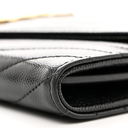 Saint Laurent Grain De Poudre Matelasse Chevron Monogram Flap Wallet Black 9 of 9