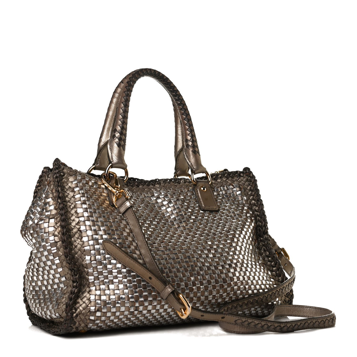 Prada Goatskin Woven Medium Tote Moro 3 of 17