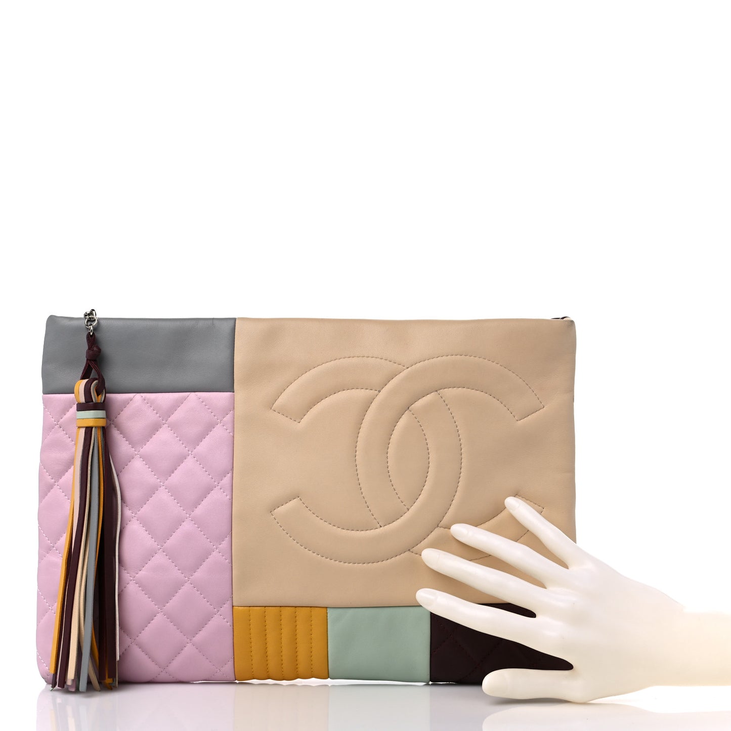 Lambskin Patchwork Medium Cosmetic Case Multicolor Burgundy