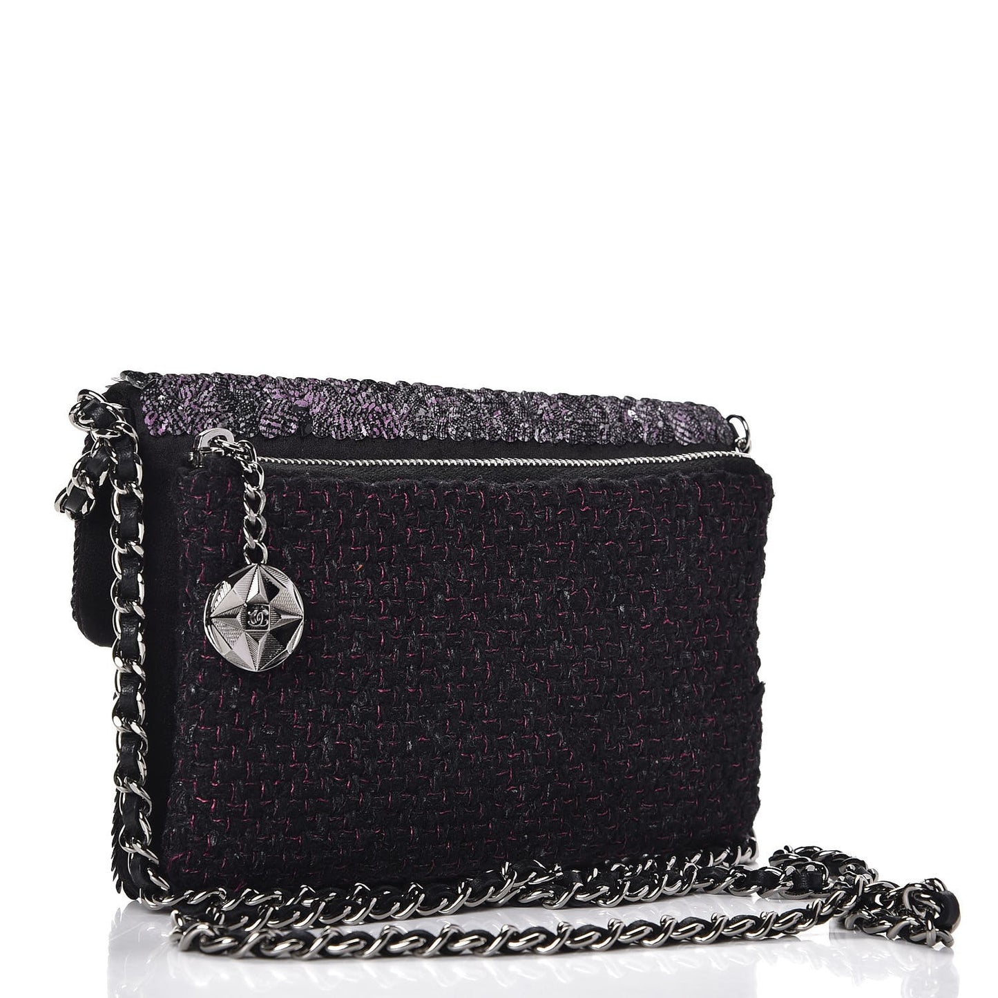 Sequin Tweed Mini Mineral Nights Flap Crossbody Bag Purple Black