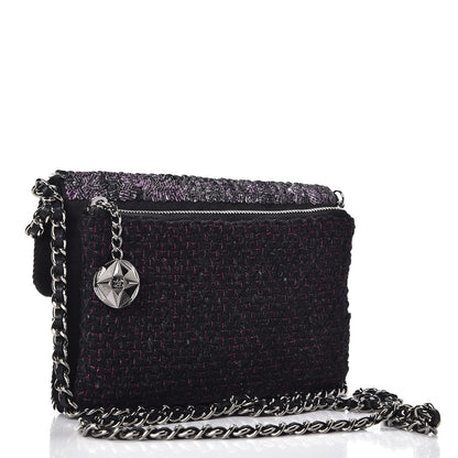 Chanel Sequin Tweed Mini Mineral Nights Flap Crossbody Bag Purple Black 3 of 7