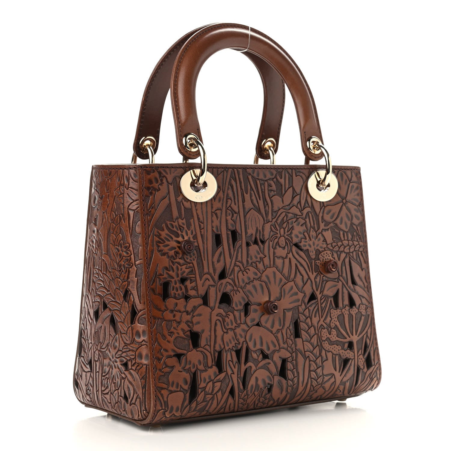 Christian Dior Calfskin Laser Cut Medium Lady Dior Brown 900378