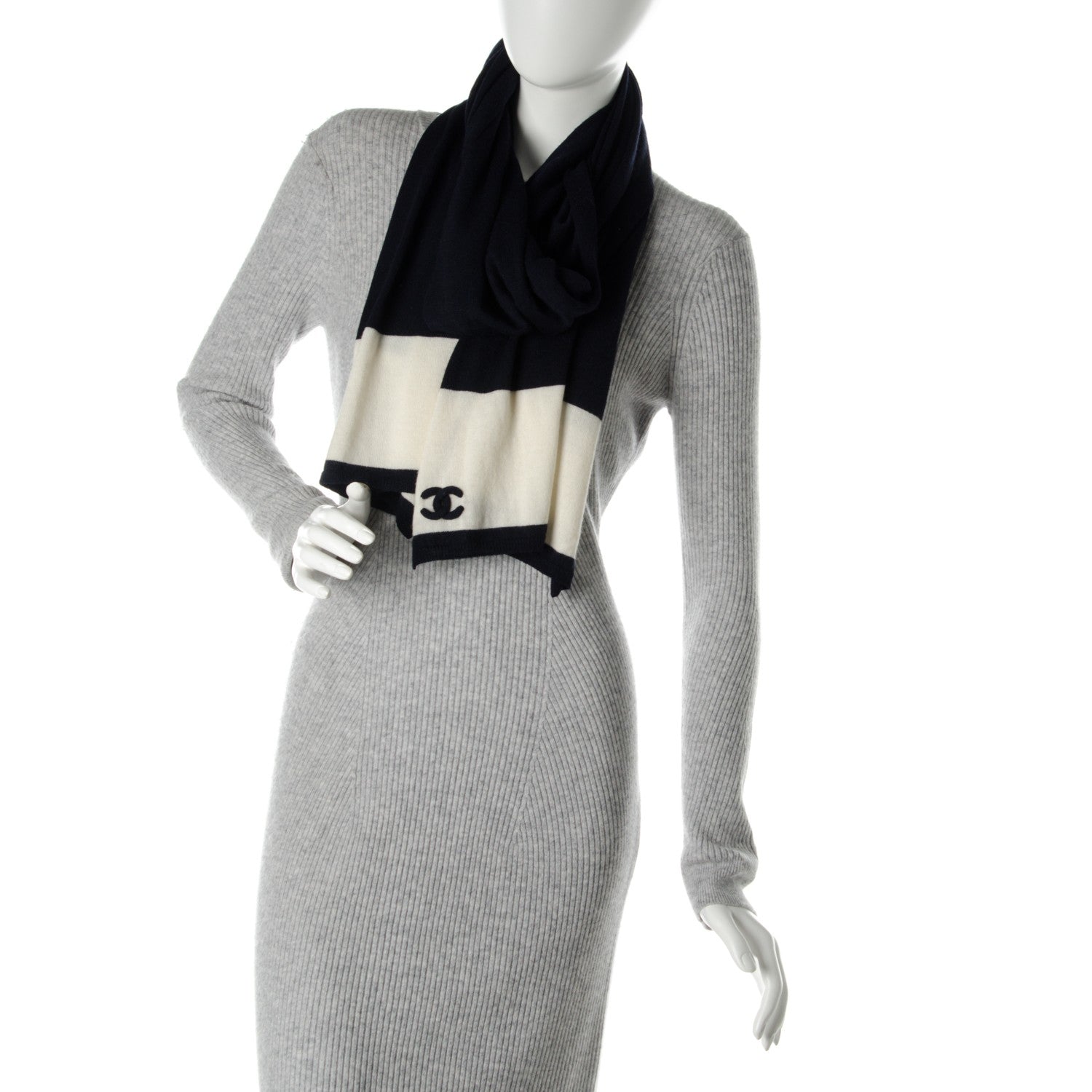 Chanel Cashmere Wool Silk CC Scarf Navy 2 of 4