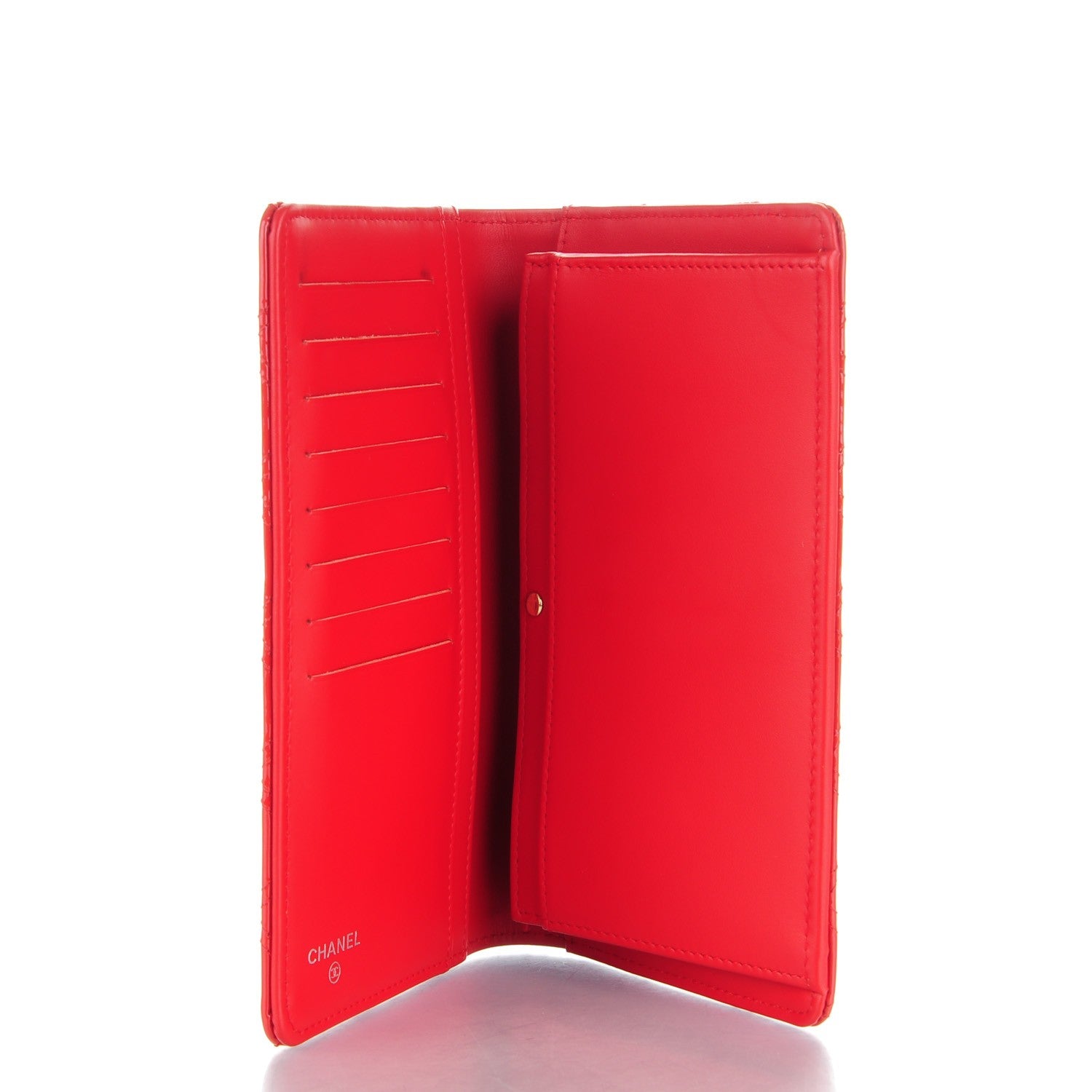Chanel Patent Calfskin Quilted Double Stitch Yen Wallet Red 5 of 9