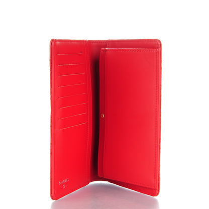 Chanel Patent Calfskin Quilted Double Stitch Yen Wallet Red 5 of 9