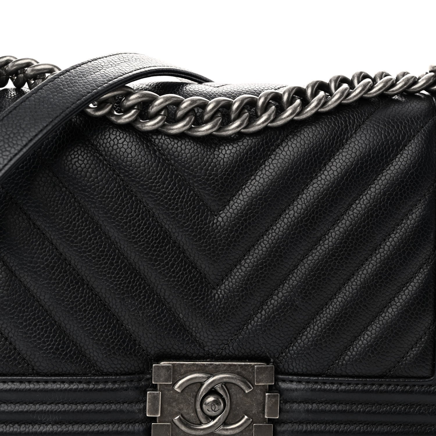 Chanel Caviar Chevron Quilted Medium Boy Flap Black 8 of 10