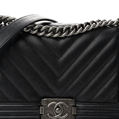 Chanel Caviar Chevron Quilted Medium Boy Flap Black 8 of 10