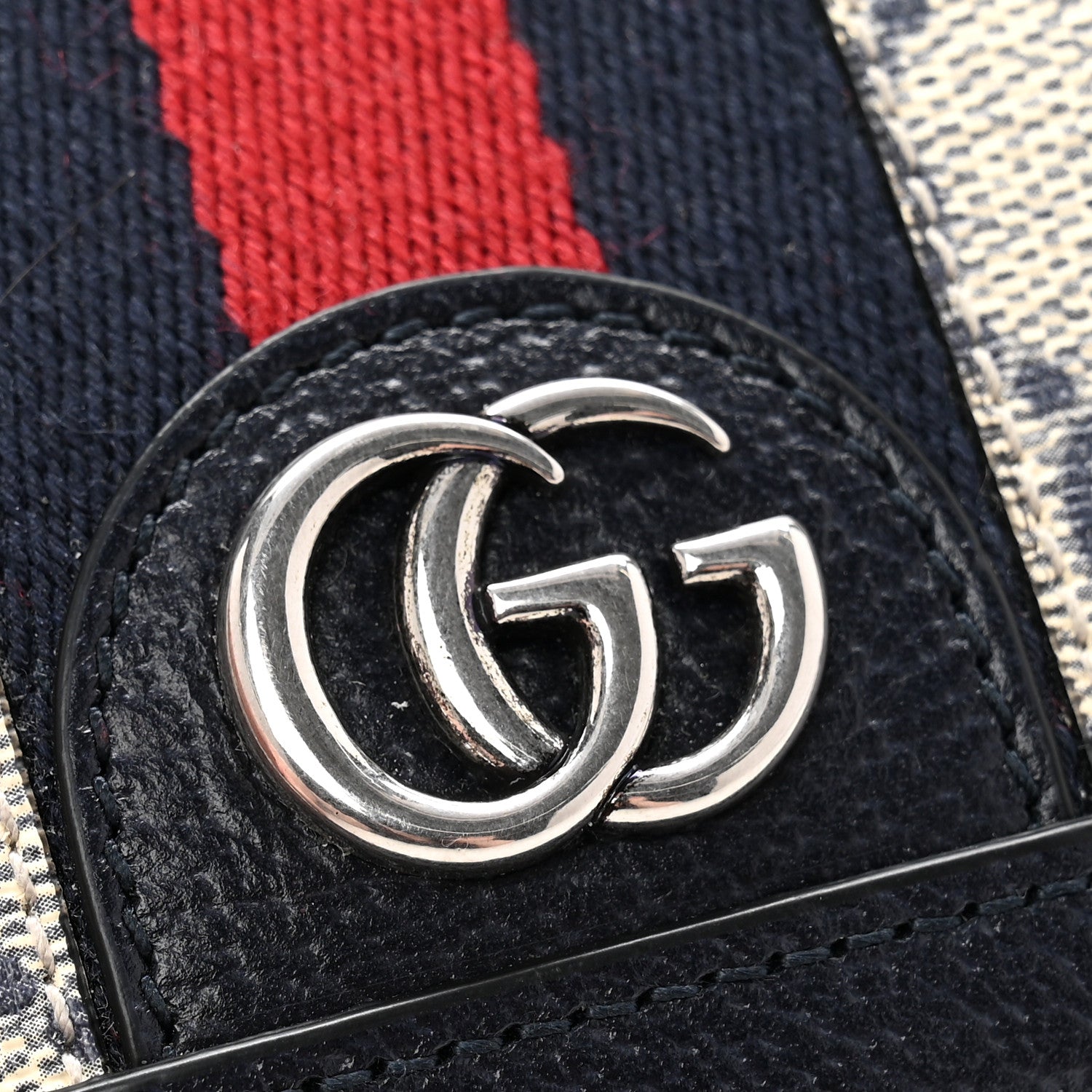 Gucci GG Supreme Monogram Textured Dollar Calfskin Web Ophidia Card Case Beige Blue 8 of 9