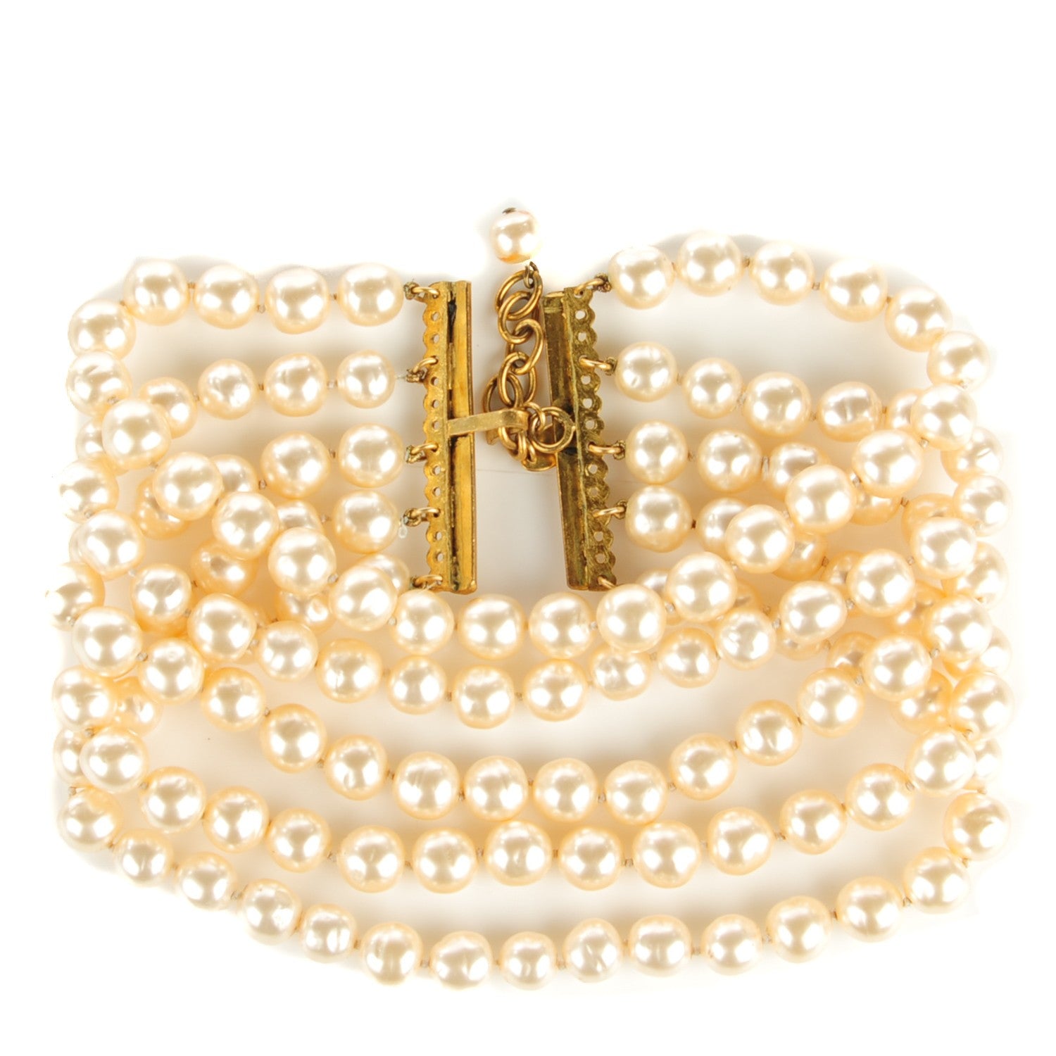 Chanel Pearl Layered Choker Necklace Gold 3 of 7