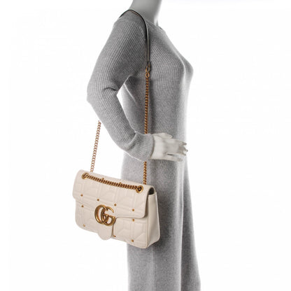Gucci Calfskin Matelasse Studded Medium GG Marmont Shoulder Bag White 2 of 7