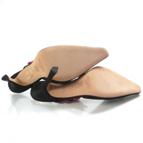 Satin Flower Heels 40 Black