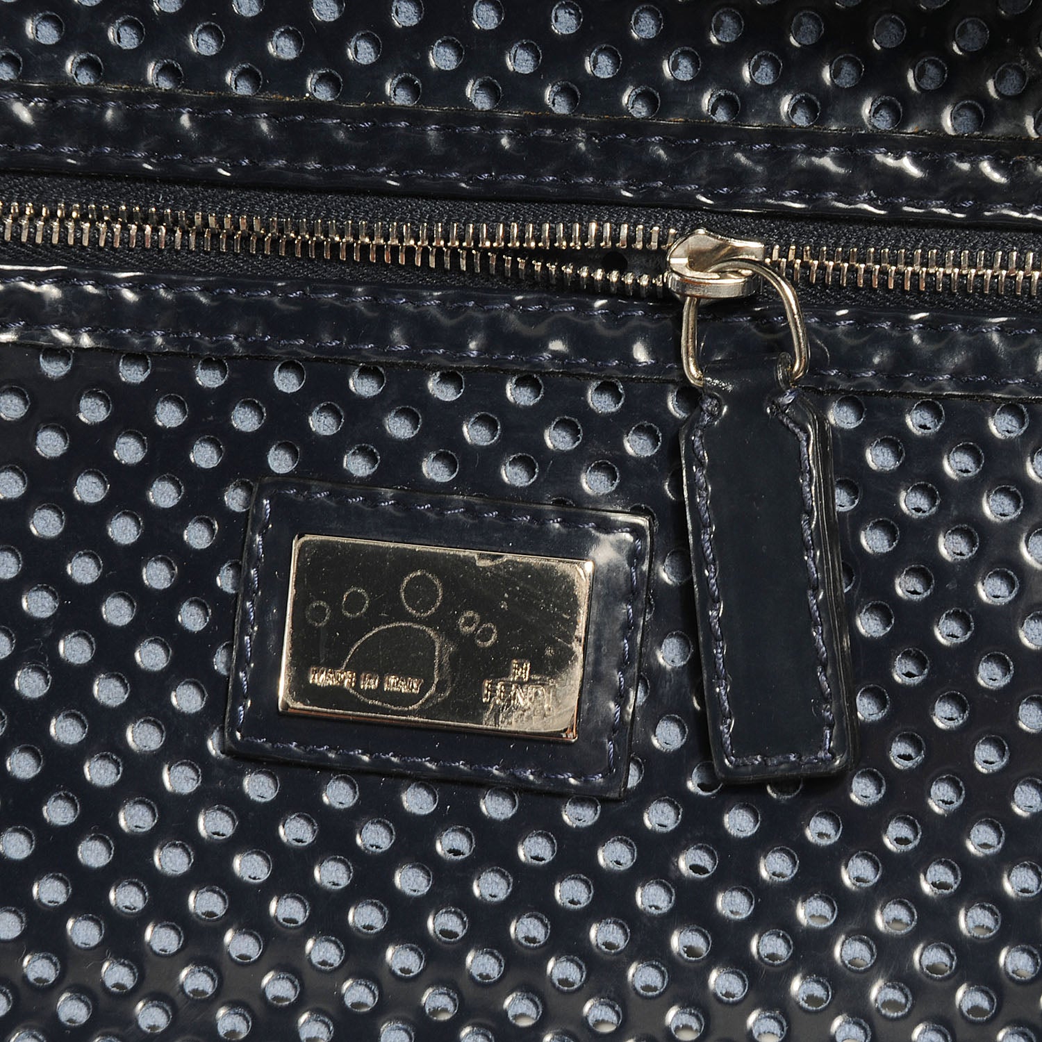 Fendi Patent Perforated Calfskin Bag De Jour Perforated Tote Navy 8 of 10