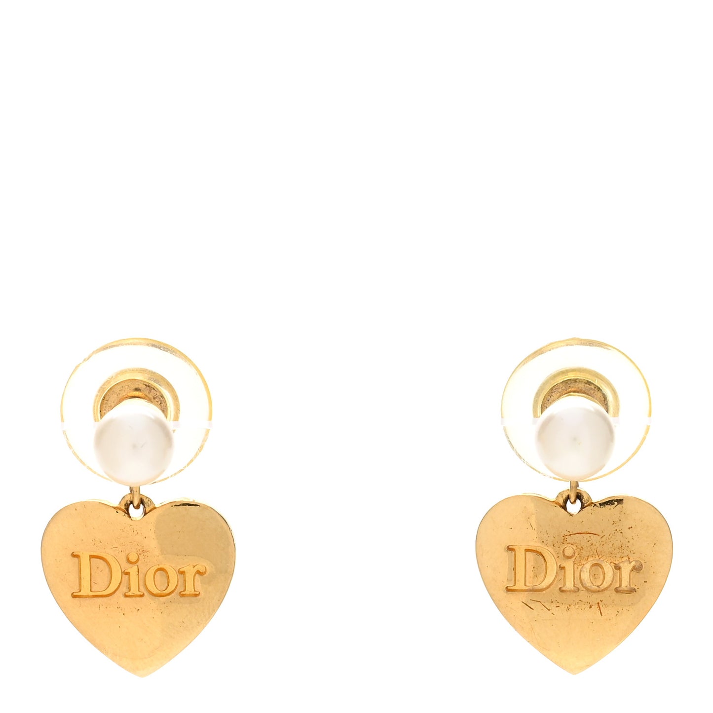 Pearl Heart Logo Drop Earrings Gold White