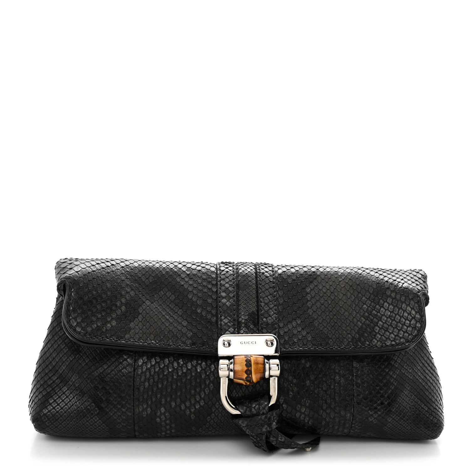 Gucci Snakeskin Bamboo Croisette Clutch Black Blue 1 of 10