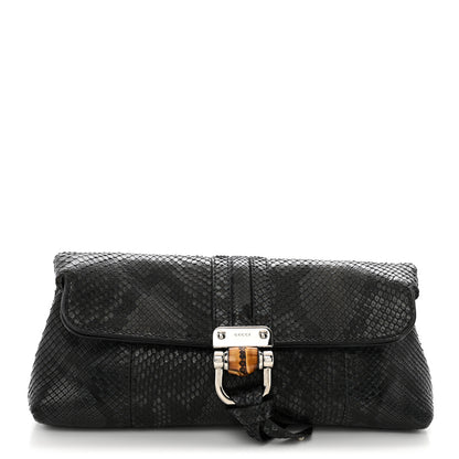 Gucci Snakeskin Bamboo Croisette Clutch Black Blue 1 of 10