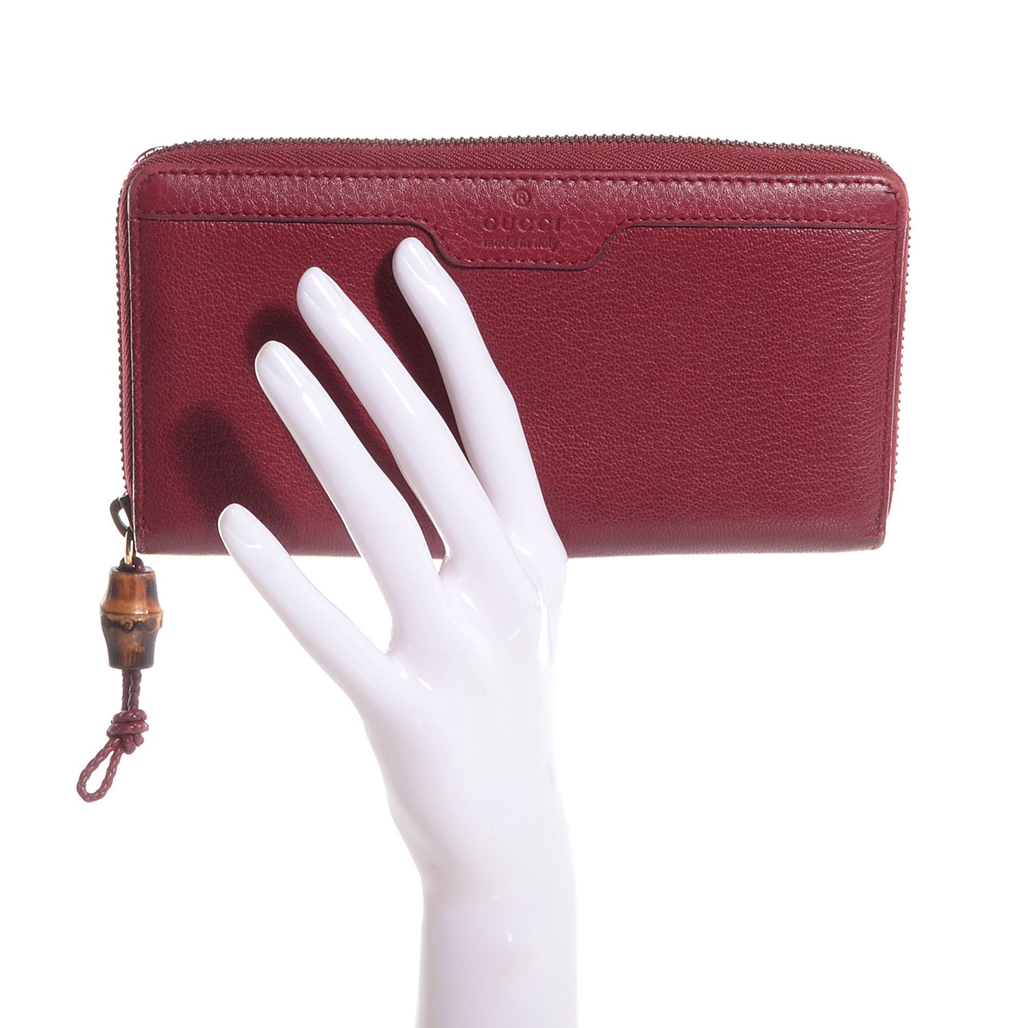 Gucci Soft Deerskin Hip Bamboo Zip Around Wallet Raspberry Candy 2 of 8