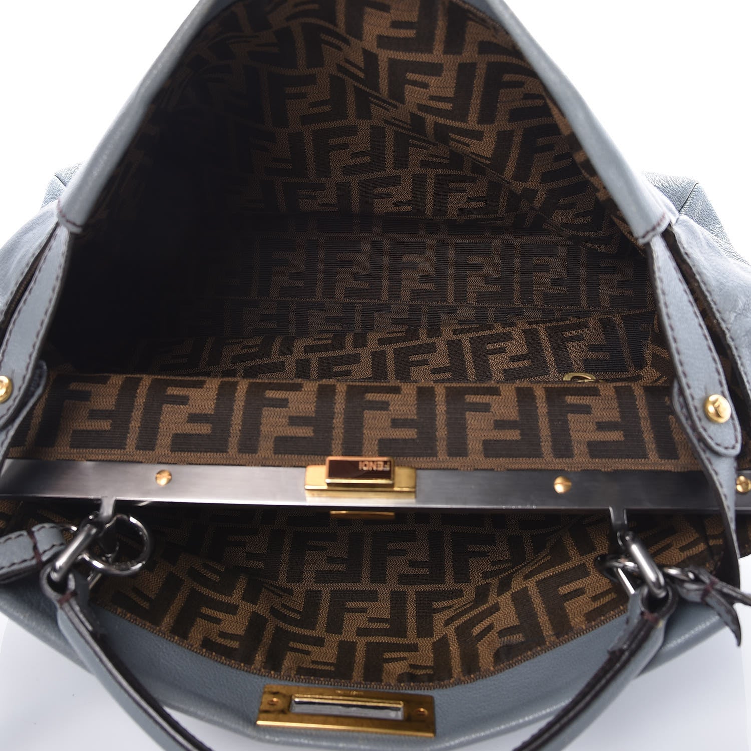 Fendi Goatskin Zucca Large Peekaboo Iconic Satchel Grigio Tobacco Black 6 of 20