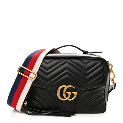 Gucci Calfskin Matelasse Sylvie Web Small GG Marmont Top Handle Shoulder Bag Black 1 of 11