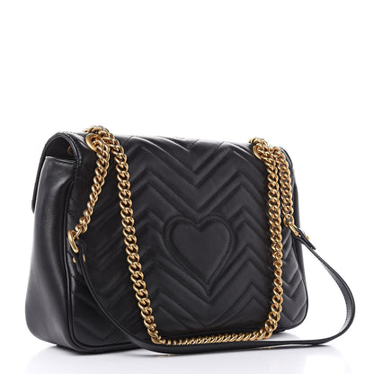 Gucci Calfskin Matelasse Medium GG Marmont Shoulder Bag Black 3 of 13