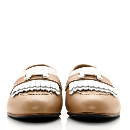 Hermes Goatskin Womens Royal Loafers 38.5 Beige Argile White 2 of 8