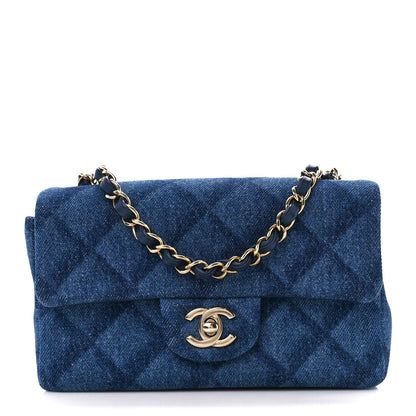 Chanel Printed Denim Quilted Mini Rectangular Flap Dark Blue 1 of 12
