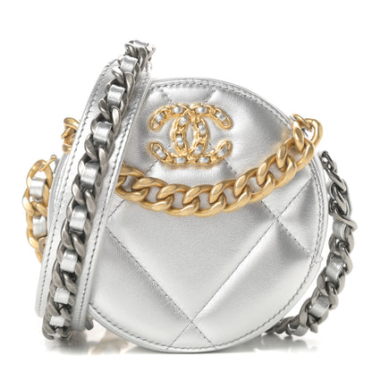 Chanel Metallic Lambskin Quilted Chanel 19 Round Clutch With Chain Silver 1 of 11